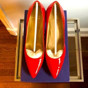 Stuart Weitzman pimento patent neon heels